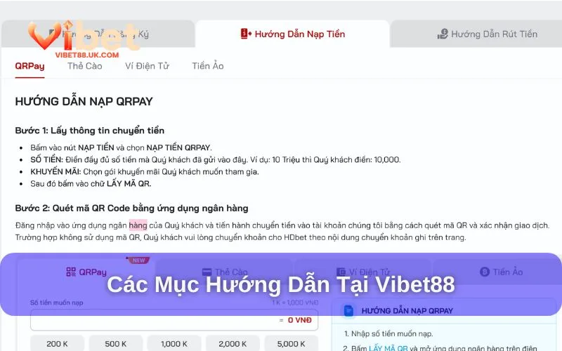 Các mục hướng dẫn tại Vibet88