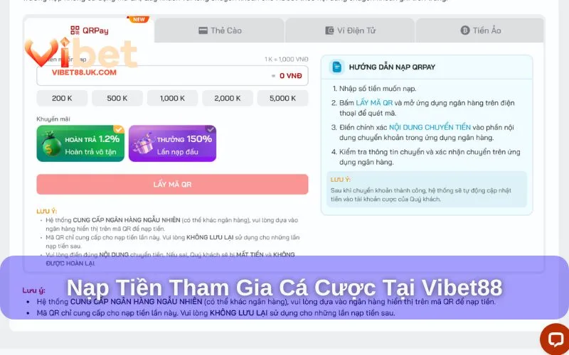 Các bước nạp tiền Vibet88 rất đơn giản Các bước nạp tiền Vibet88 rất đơn giản