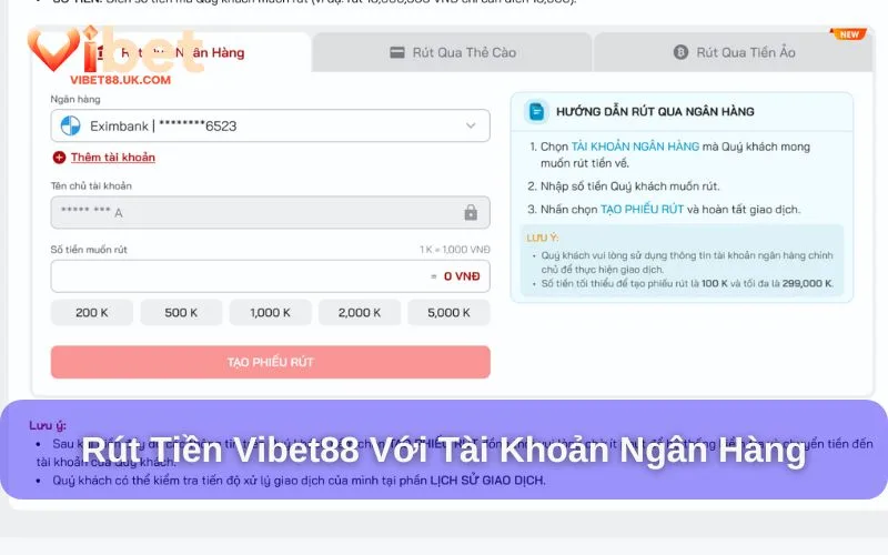 Rút tiền từ Vibet88 bằng tài khoản ngân hàng Rút tiền từ Vibet88 bằng tài khoản ngân hàng