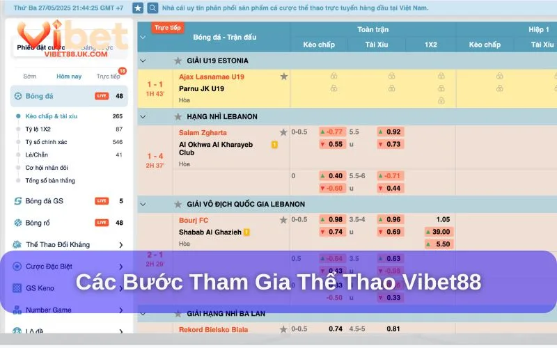 Các bước tham gia thể thao Vibet88